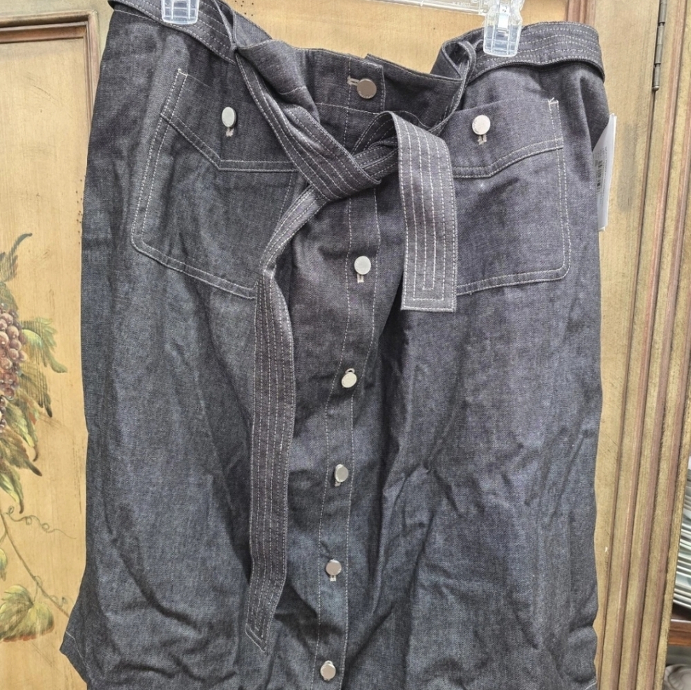 Calvin Klien Sz 24W Dark Gray Denim Skirt Button Front With Belt